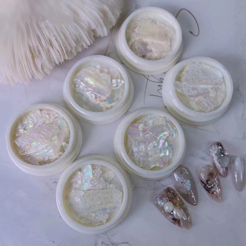 phụ kiện xà cừ ánh trai trắng tuyết 6 màu trang trí nail