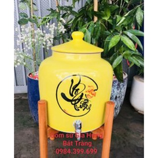 Bình nước gốm sứ Bát Tràng loại 8lit + 10L màu vàng