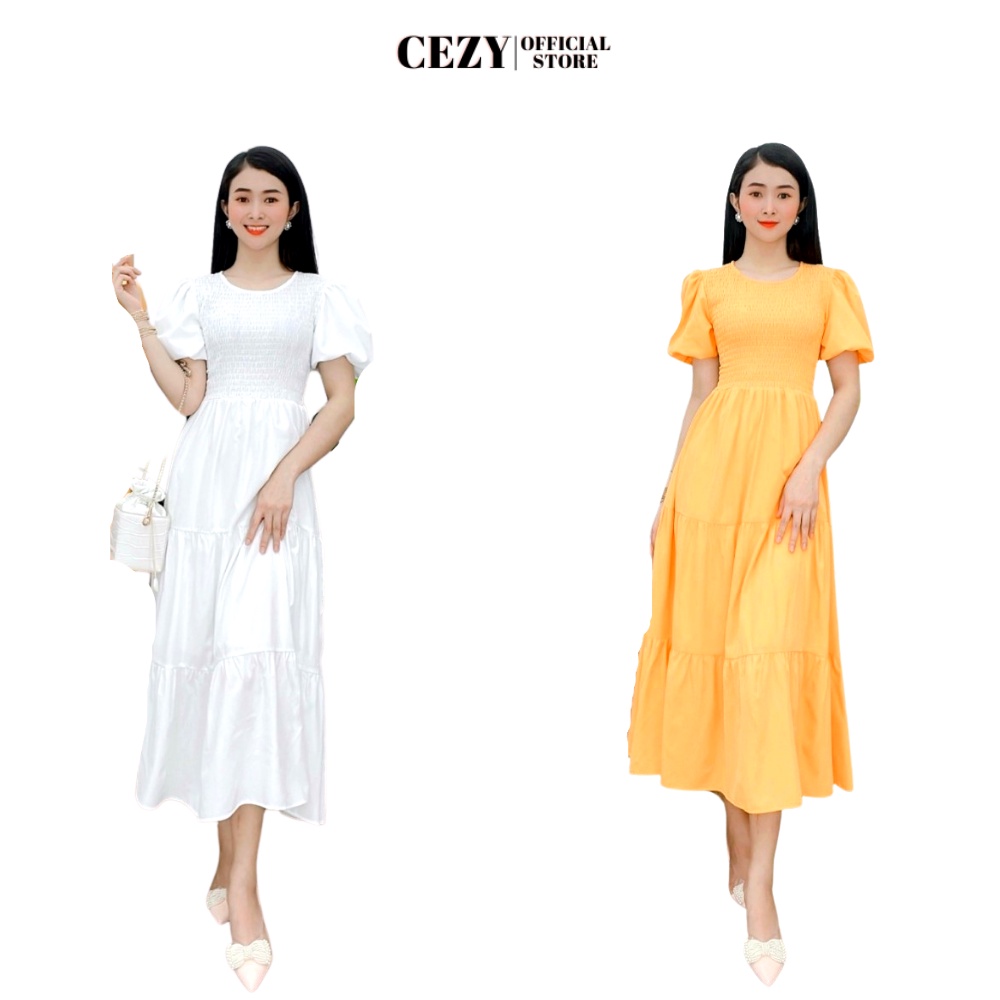 Đầm maxi màu trơn đi biển tay phồng có size bigsize Cezy D72 | BigBuy360 - bigbuy360.vn