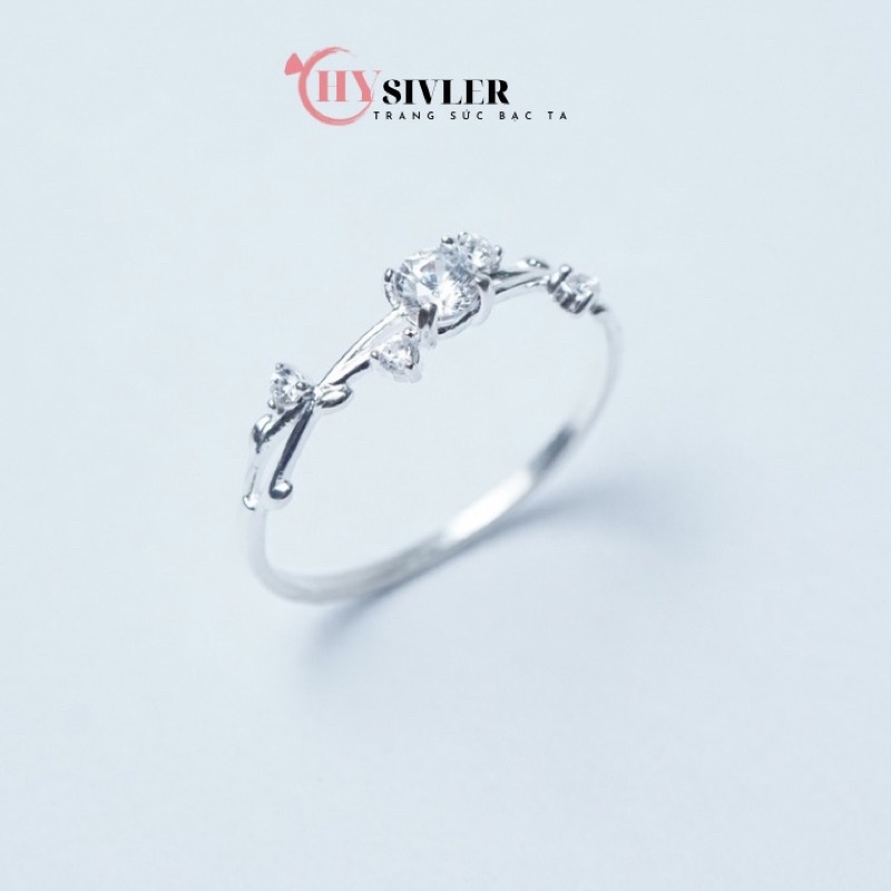 Nhẫn bạc hoa hồng hoa cỏ đính đá nhẫn nữ xinh xắn bạc 925 có size nhỏ CHY SILVER