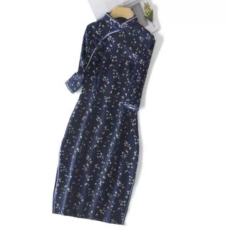 //SỈ BẰNG LẺ //Đầm sườn xám dài tay hoa nhí đẹp nữ tính trung hoa nhẹ nhàng phong cách hiền thục dự tiệc ai cũng mê