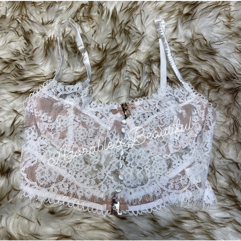 Bralette Sang Chảnh,  [AdorablexBeautiful] Áo Bra Ren Trắng Hàng Nút Sexy Ảnh Thật, Cardigan Áo Khoác Mỏng Nhẹ Co Giãn