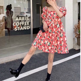 Đầm babydoll hoa voan lụa mịn mướt siêu đẹp Hàng y hình