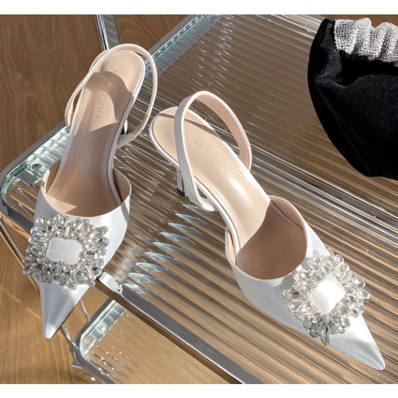 [NHẬP CHIDEP10K GIẢM 10K] Giày cao gót nữ bít mũi đính đá 7 phân, sandal cao gót đính đá 7 phân mã CD63