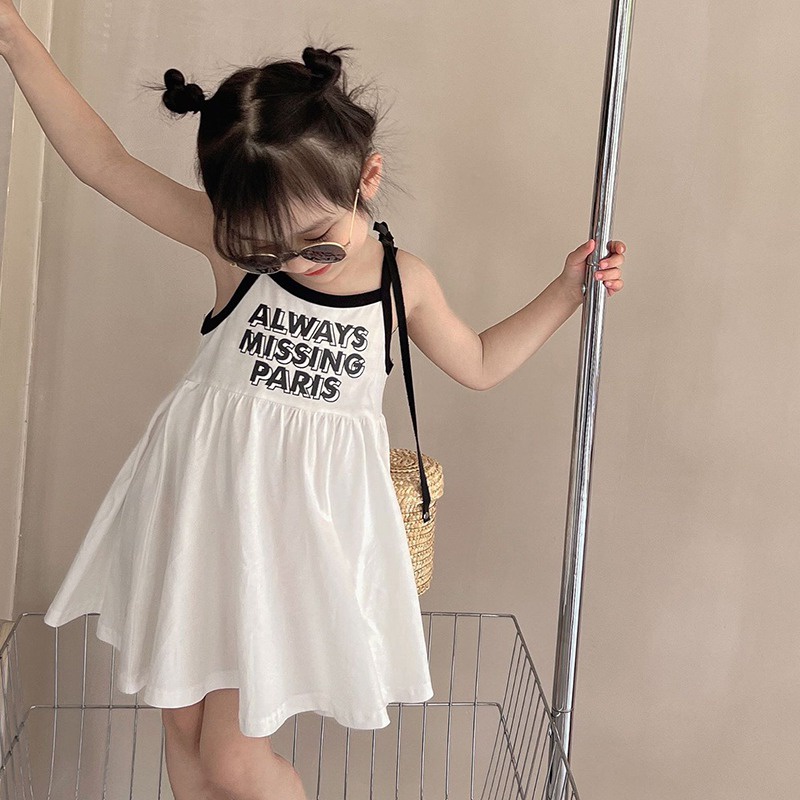 Đầm Công Chúa Không Tay In Chữ Phong Cách Hàn Quốc Thời Trang Mùa Hè Se7en