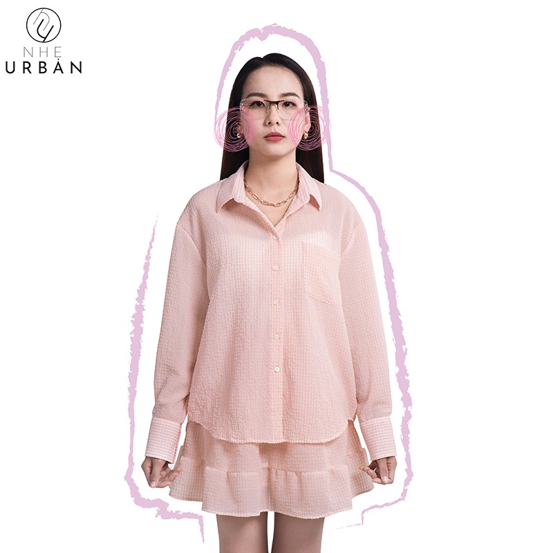 Áo sơ mi nữ vải nhúng màu hồng cam nhẹ nhàng nữ tính đi làm dạo phố - Nhẹ Urban