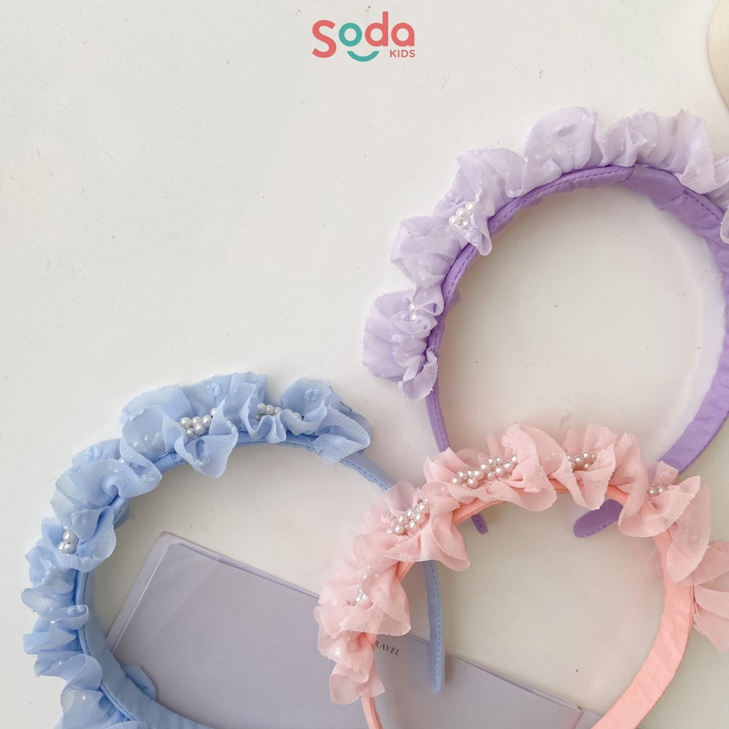 Bờm tóc bé gái SODA KIDS chuỗi ngọc phối voan ren, dễ thương. phong cách tiểu thư