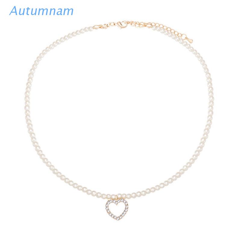 Vòng cổ Choker Mặt Trái Tim Đính Ngọc Trai Nhân Tạo Sang Trọng Cho Nữ