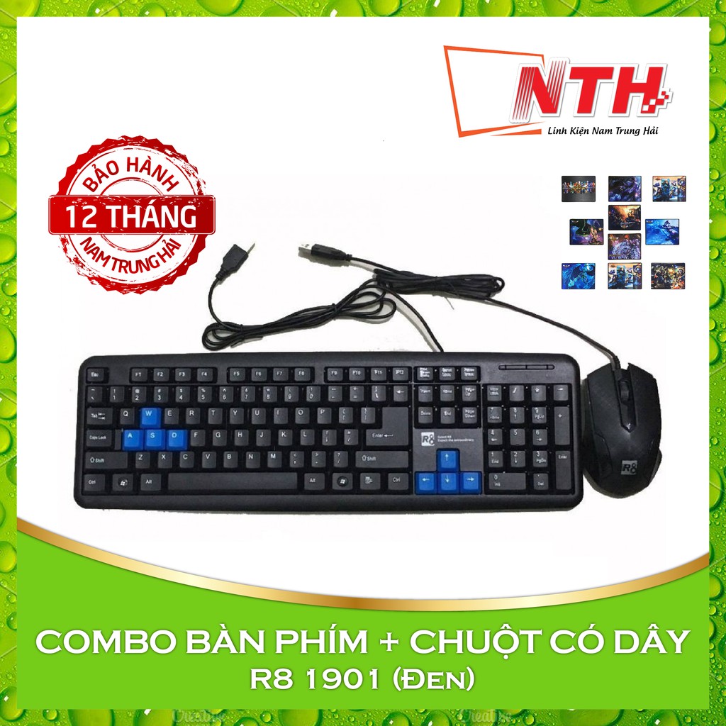 [Tặng lót chuột x88] COMBO Bộ bàn phím và chuột có dây R8 1901 | WebRaoVat - webraovat.net.vn