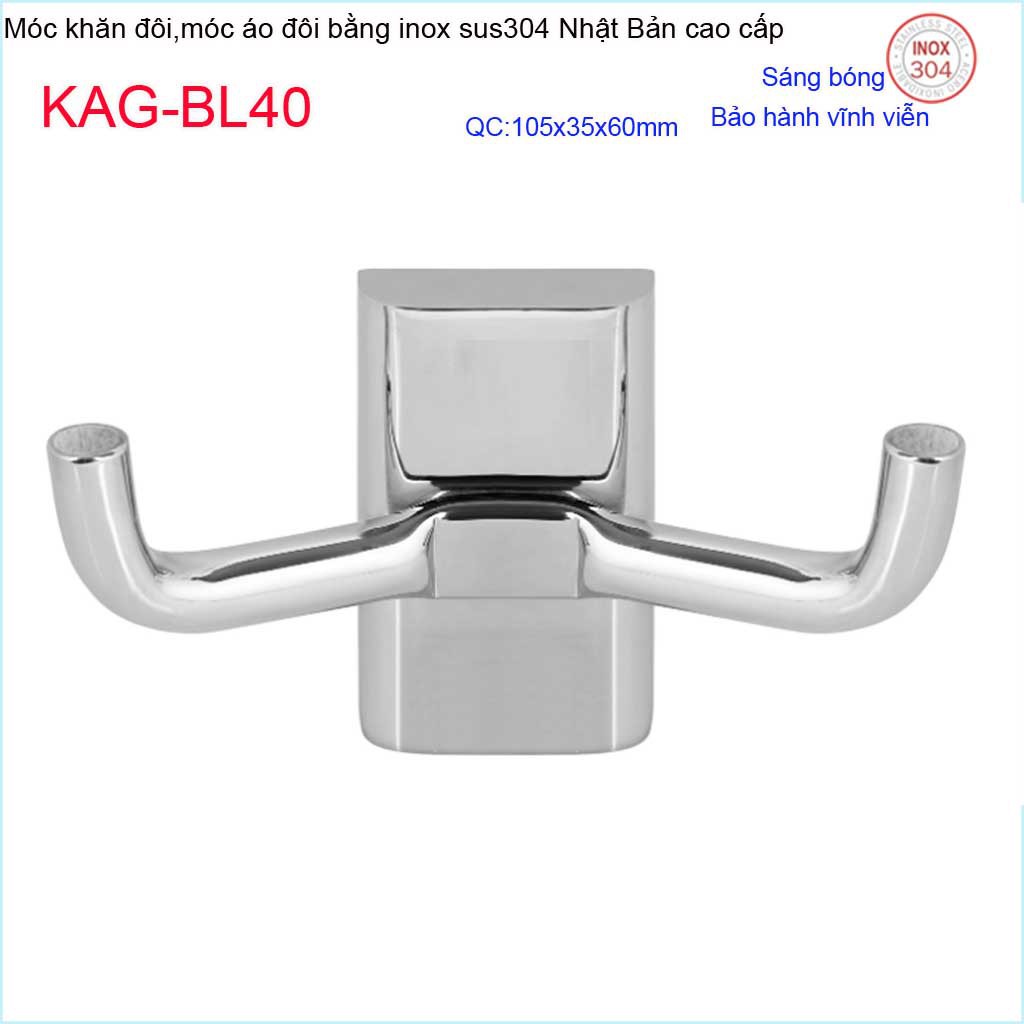 Móc khăn 2, Phụ kiện phòng tắm cao cấp Kace,móc áo đôi inox 304 Nhật Bản KAG-BL40