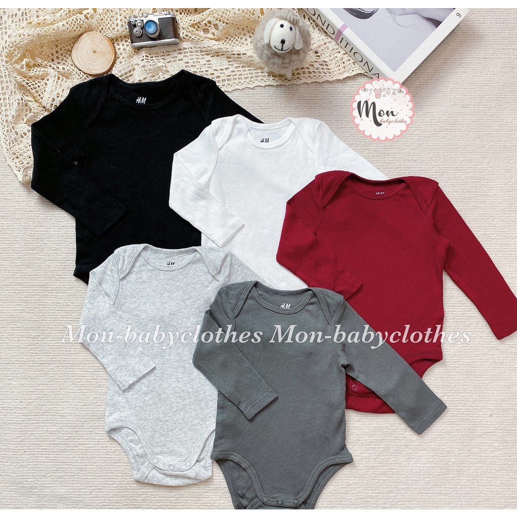 ÁO body chip dài tay H.M trơn mềm mịn cho bé trai bé gái