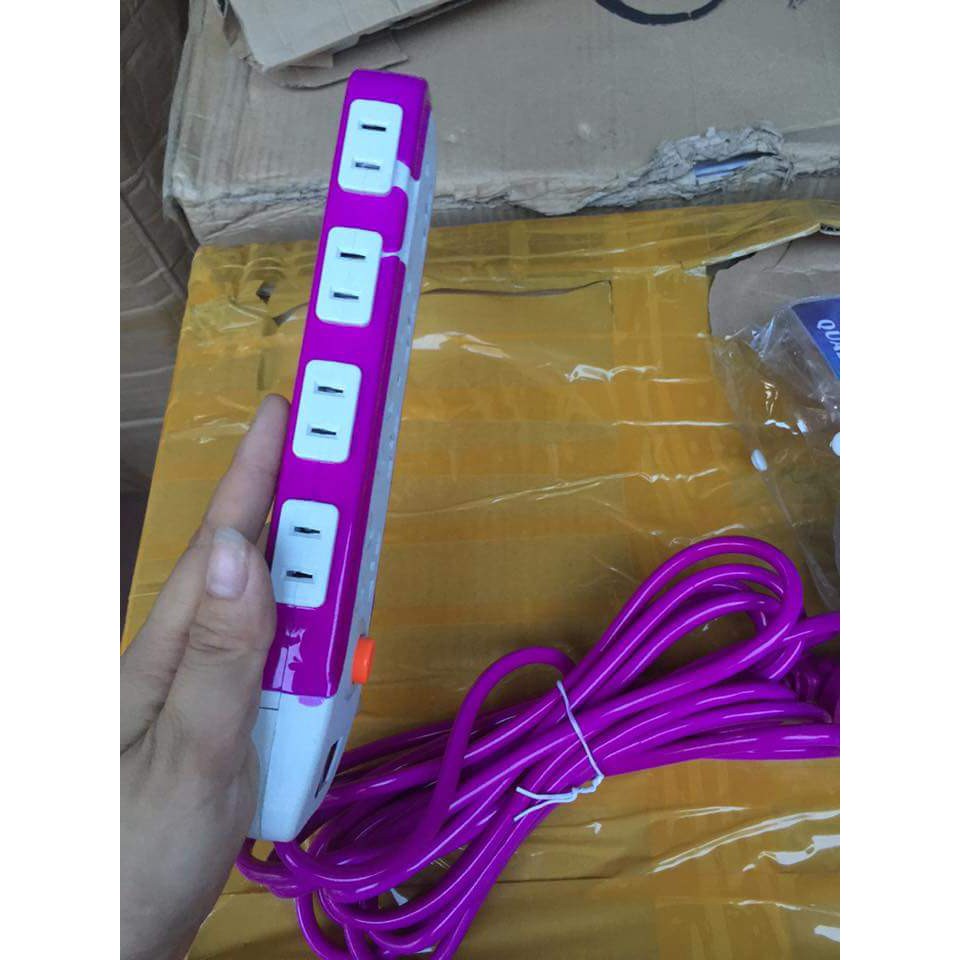 Ổ điện chống giật thông minh dây dài 4m màu tím - Ổ cắm điện 12 phích