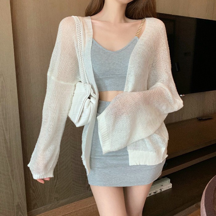 Áo khoác cardigan len mỏng dệt kim đủ màu dễ phối đồ phong cách Hàn Quốc
