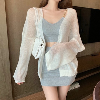 Áo khoác cardigan len mỏng dệt kim đủ 3 màu dễ phối đồ phong cách Hàn Quốc