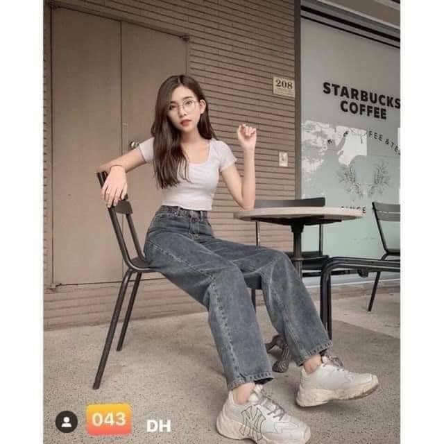 Quần Jeans Nữ Ống Rộng Cao Cấp Lưng Cao Dáng Suông Màu Xám Cực Chất | BigBuy360 - bigbuy360.vn