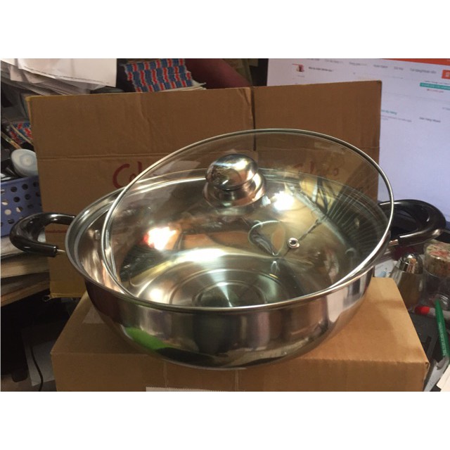 NỒI LẨU INOX 201 NẮP KÍNH 28CM ( SP 1 ĐÁY)