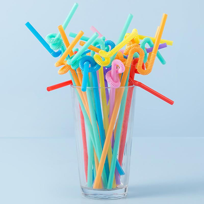 Set 100 Ống Hút Nhựa Dài 8 Inch Nhiều Màu Sắc Dùng Một Lần