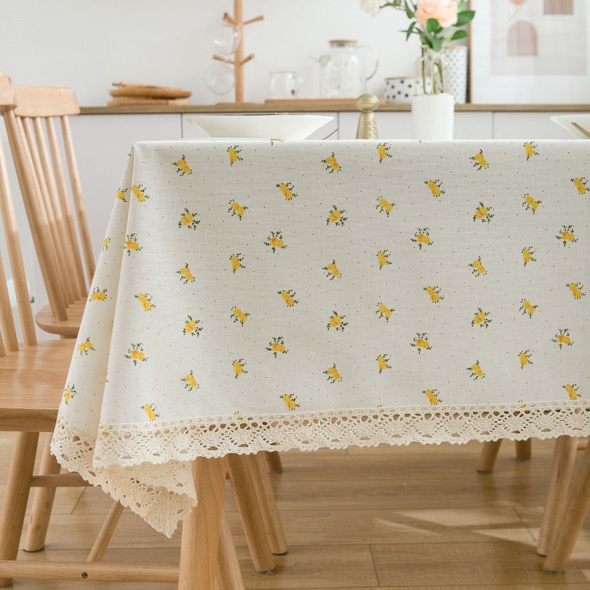 Khăn Trải Bàn Vải Cotton Ren Hoa Tươi Mới Có Thể Tùy Chỉnh