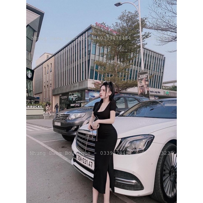 Đầm Body Cổ Vuông Tay Ngắn Xẻ Tà Xoắn Lưng Chất Thun Gân Thích Hợp Mặc Đi Tiệc Đi Làm Đi Chơi | BigBuy360 - bigbuy360.vn