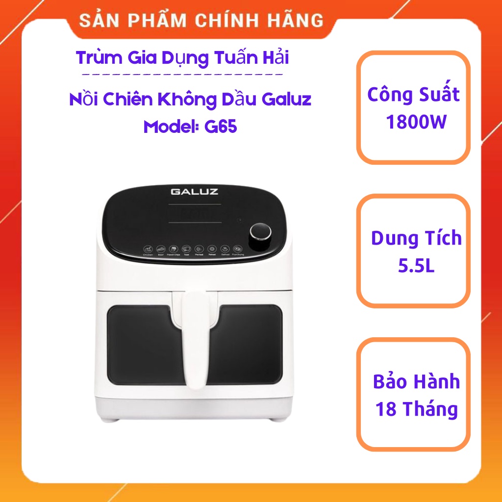 Nồi Chiên Không Dầu GALUZ G-65, Cảm Biến Nhiệt Độ, Thiết Kế Sang Trọng