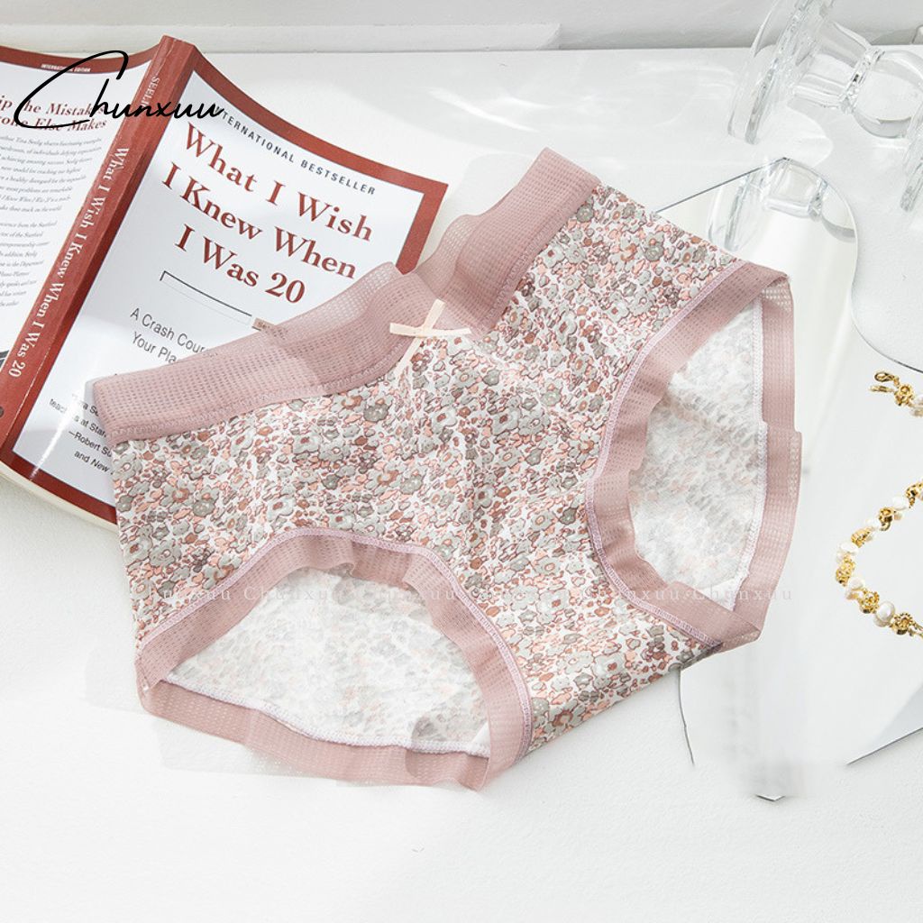 Quần lót nữ Cotton CHUNXUU phối viền ren họa tiết trẻ trung, chất liệu co dãn mềm mại- QC74