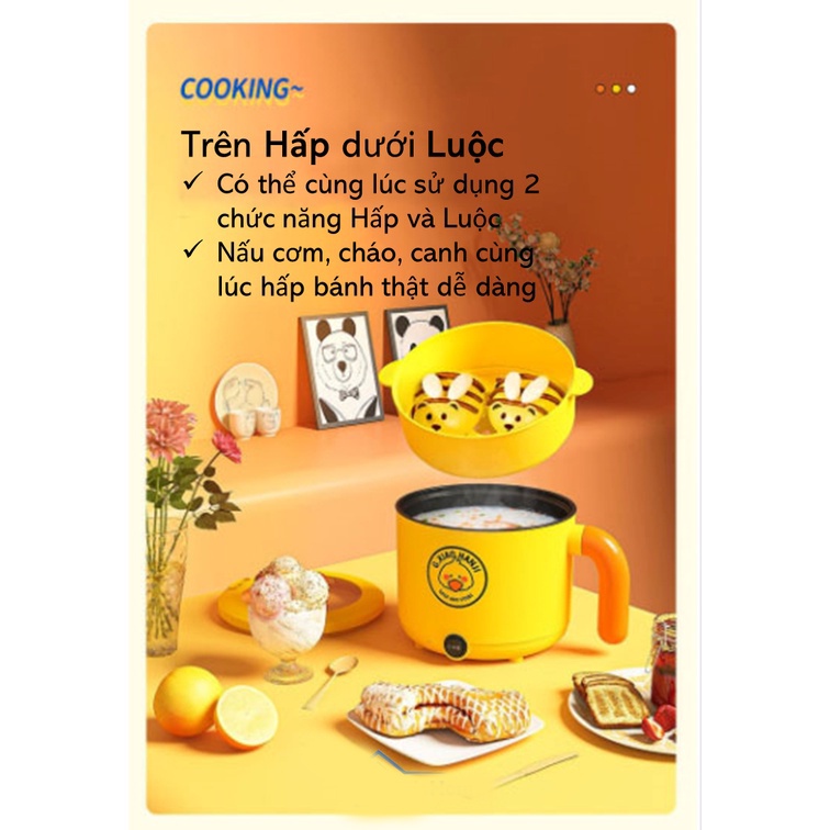 Nồi Lẩu Điện mini VỊT VÀNG 2 tầng đa năng nấu cơm lẩu cháo chiên xào dung tích 1,8L