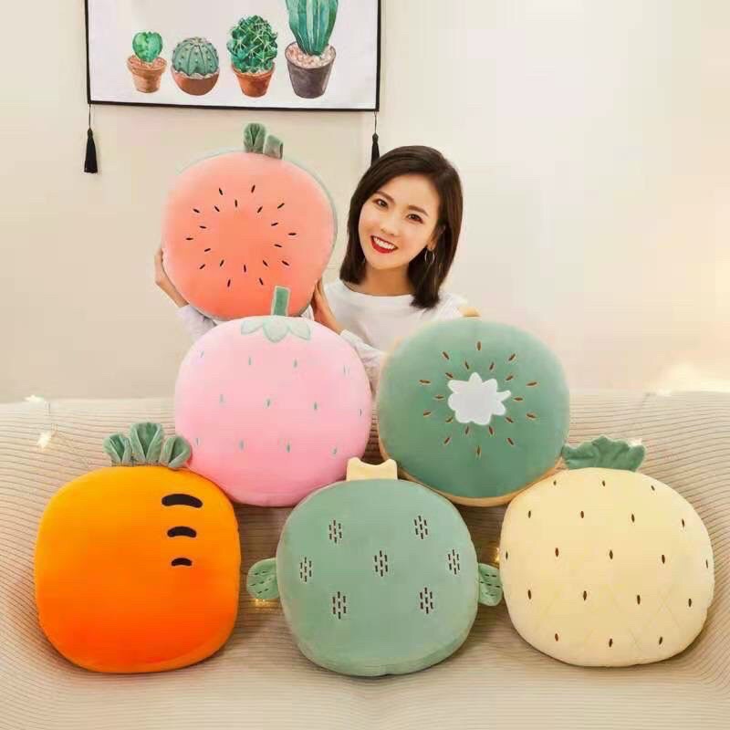Bộ chăn gối kèm tựa lưng 3 in 1 cho văn phòng hình hoa quả siêu cute ( chăn 160*110)