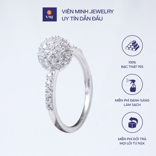 Nhẫn bạc nữ vmj, nhẫn nữ bạc 925 cao cấp, nhẫn bạc 925 cầu tròn nạm đá hoa nổi sang trọng - vmj10