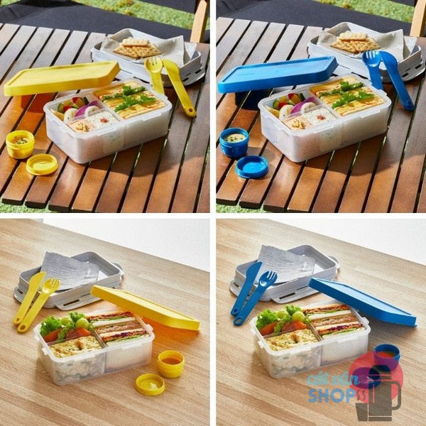 Hộp cơm Lock&Lock TOGO bằng nhựa chia ngăn kèm dao muỗng hộp sốt đi kèm HPL817L