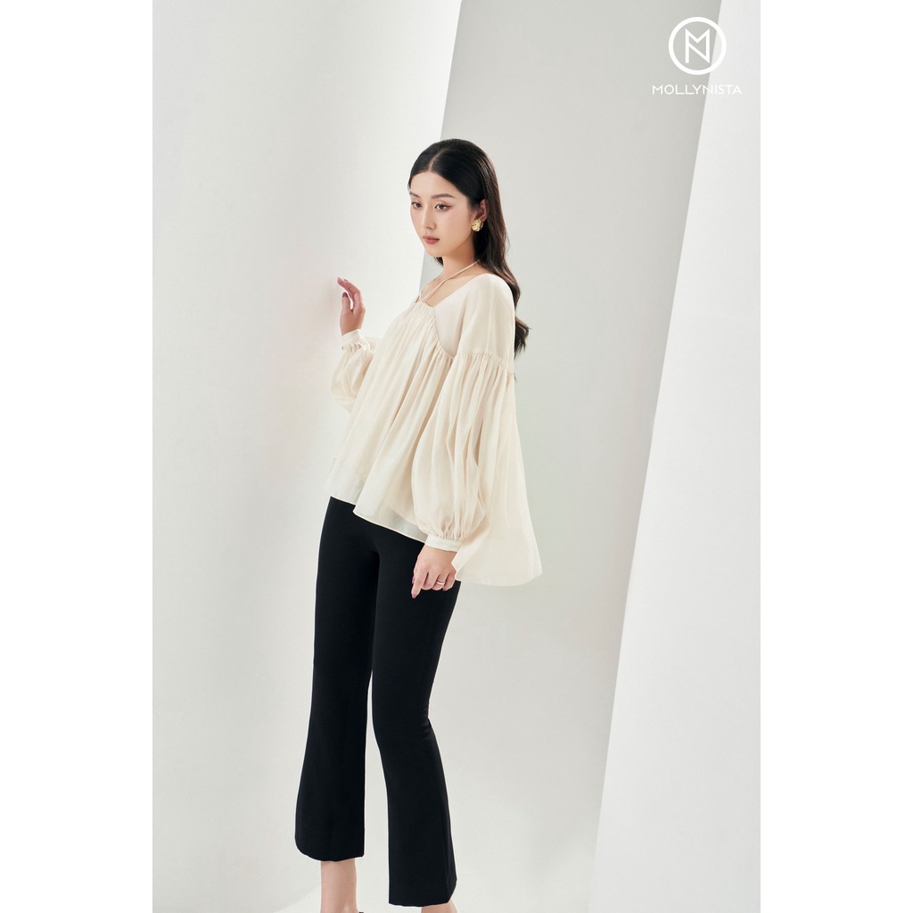MOLLYNISTA - Quần Zina đen ống loe thanh lịch nữ tính thiết kế cao cấp đi chơi đi tiệc công sở