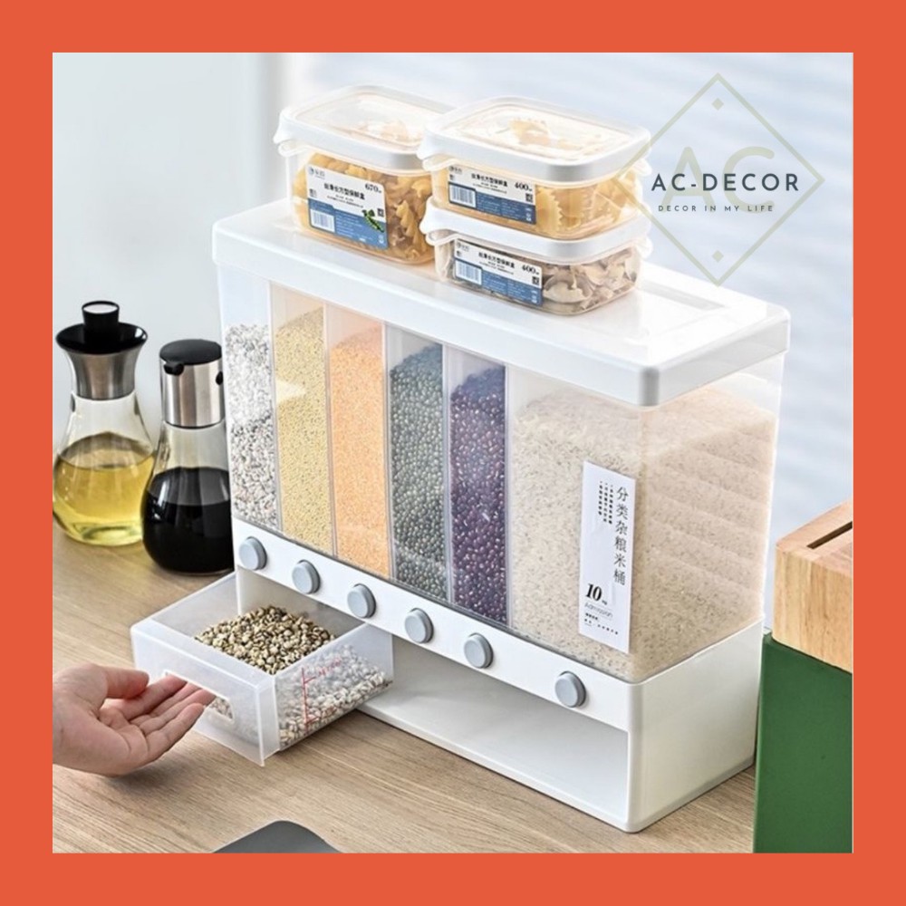 Thùng đựng gạo chia ngăn chất liệu nhựa cao cấp, hộp gạo nhiều ngăn đa năng chống ẩm mốc
