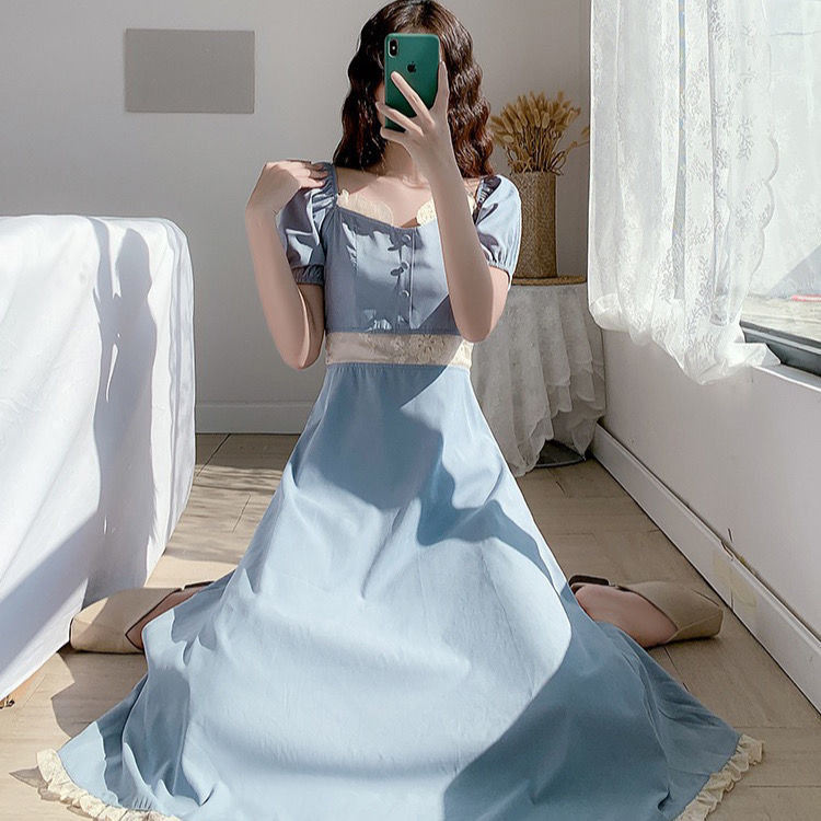 2021New Spring and Summer Dress French Court Retro Square Collar Dress Gentle Skirt Super Mori | BigBuy360 - bigbuy360.vn