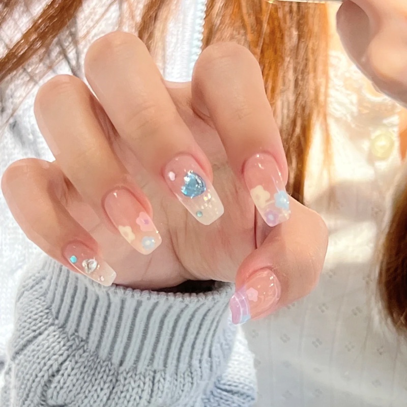 Miếng Dán Trang Trí Móng Tay Đính Kim Cương Giả Màu Hồng Trắng Thời Trang