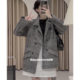 Áo Blazer dạ kẻ FREESHIP Áo khoác blazer chất liệu dạ 2 hàng khuy bấm Ulzzang