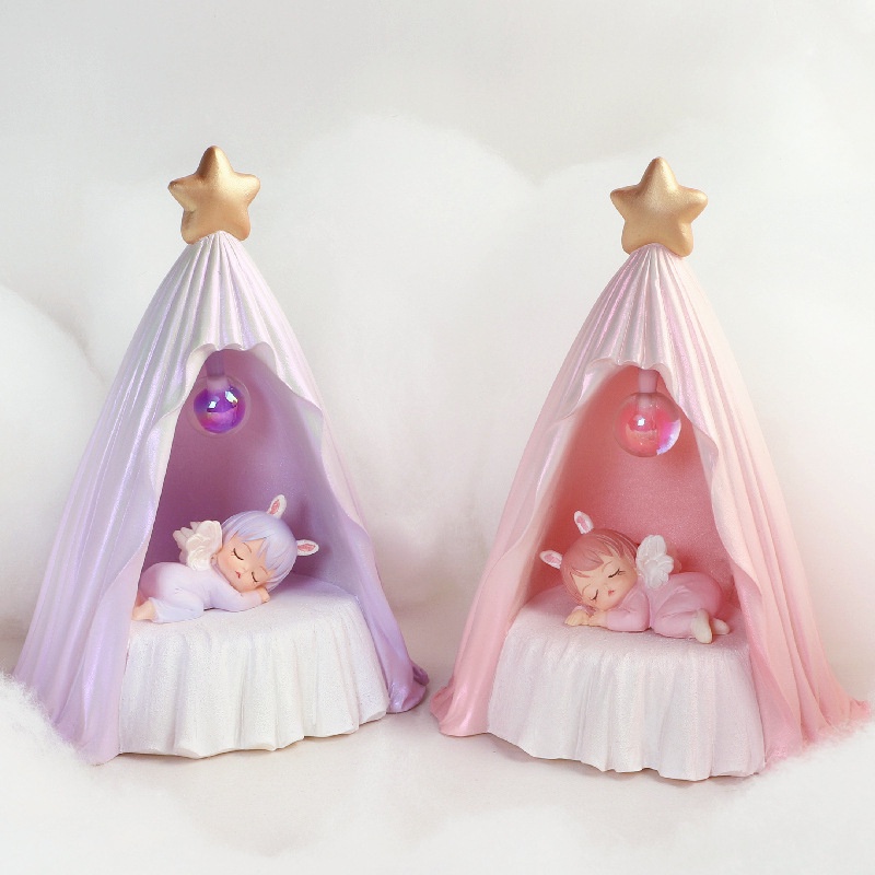 [Hàng sẵn] Đèn ngủ hình Annie ngủ lều - Có 2 màu lựa chọn, đèn LED DECOR dễ thương