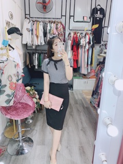 Áo sơ mi kẻ cổ nơ