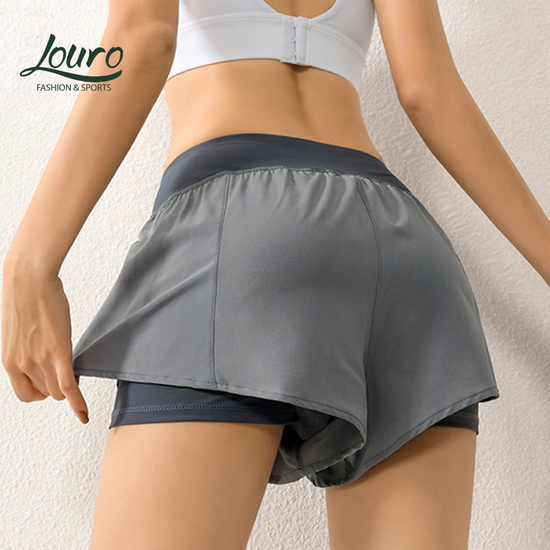 Quần short nữ cạp cao 2 lớp Louro QL36, kiểu quần tập yoga, gym, zumba, thông thoáng, co giãn 4 chiều