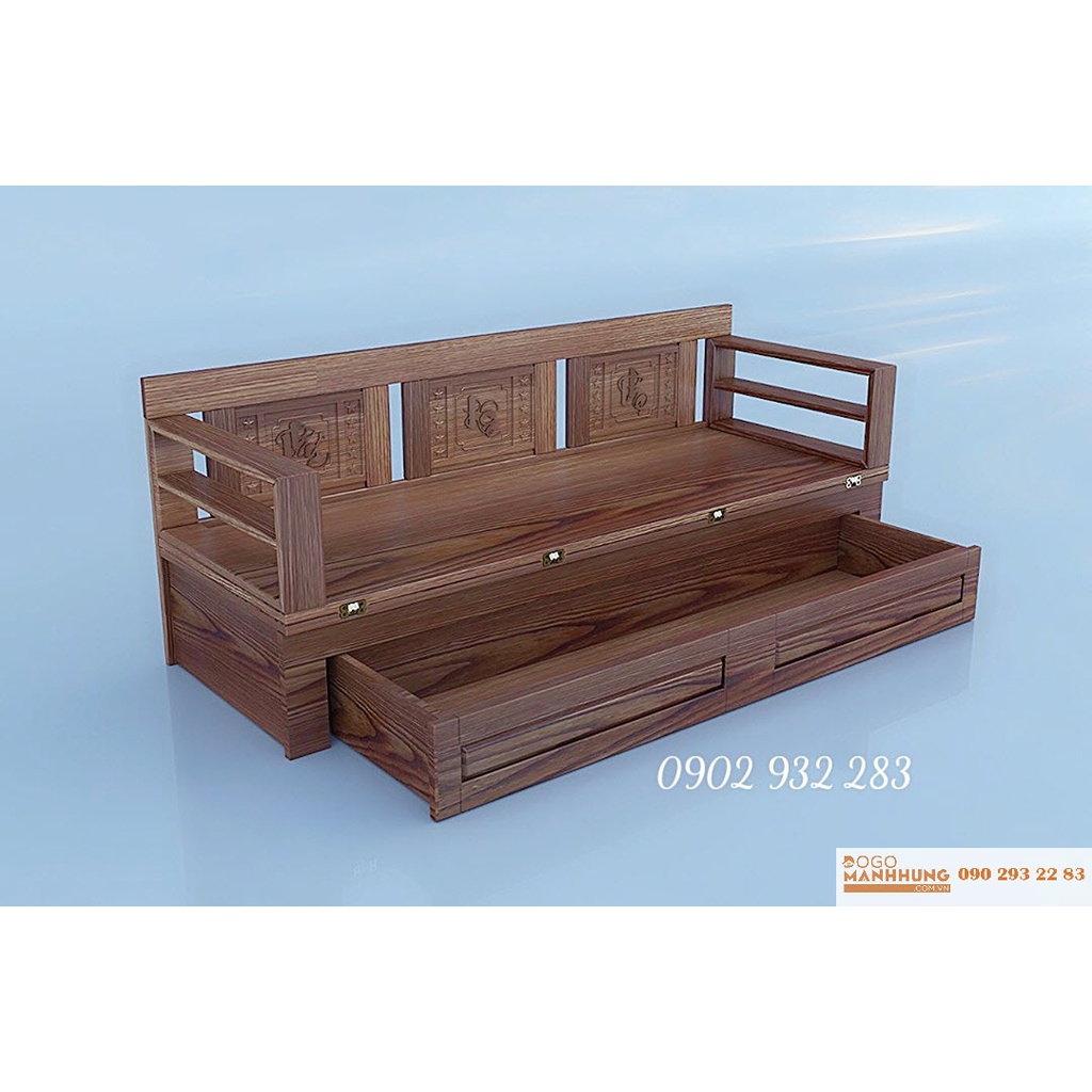 Sofa giường - giường gấp thành ghế gỗ sồi .hộc kéo lớn - Đồ Gỗ Mạnh Hùng