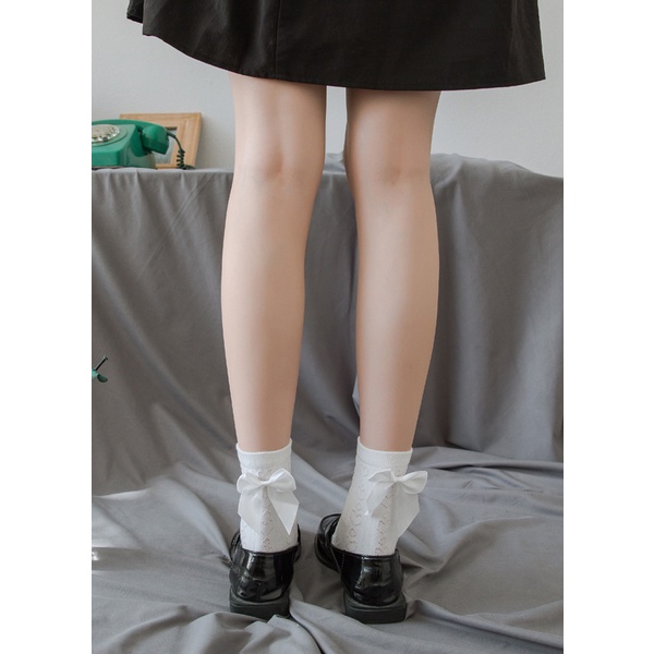 Tất đính nơ Lolita cổ ngắn tiểu thư Hàn Quốc chất len đẹp trắng đen be nữ nhiều màu