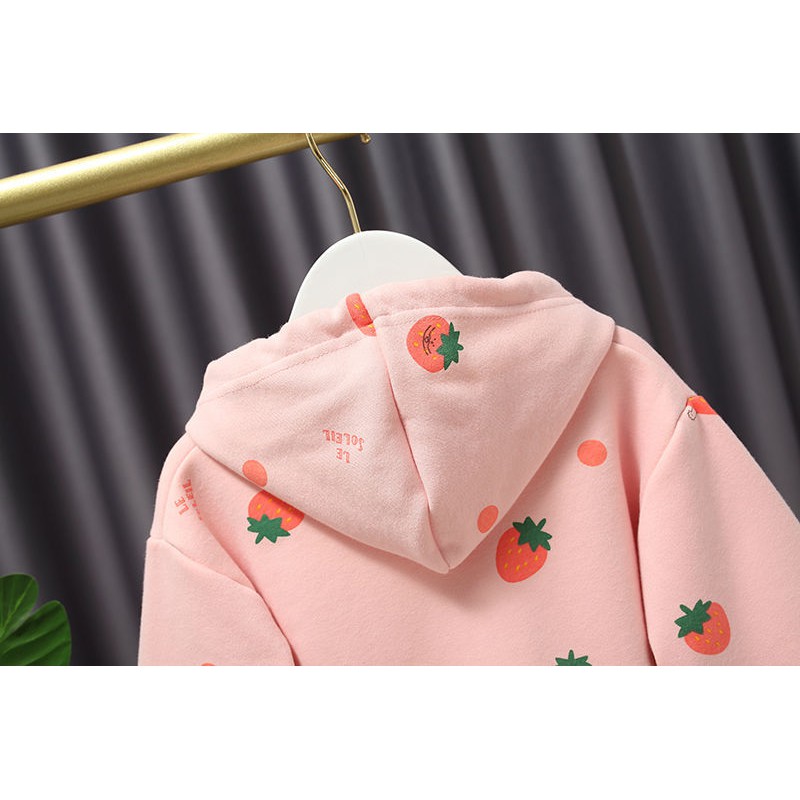 Áo hoodie lót nhung mịn hình dâu tây bé gái size 7-14kg (HÀNG QCCC) AT04