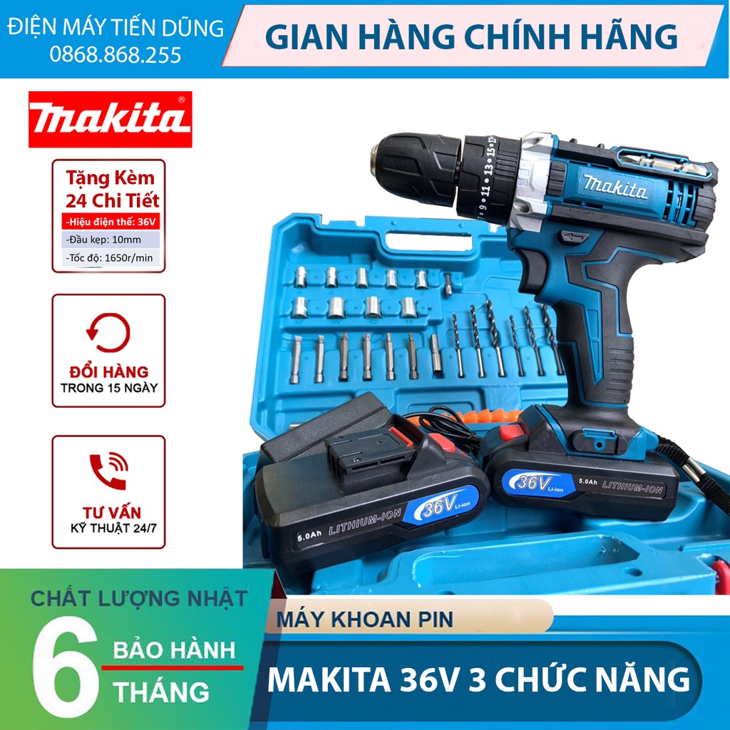 Máy khoan Ma.kita 36V 3 Chức Năng, 24 Phụ kiện, khoan tường, bắn vít - motor nâng cấp CDC 771 - LÕI ĐỒNG