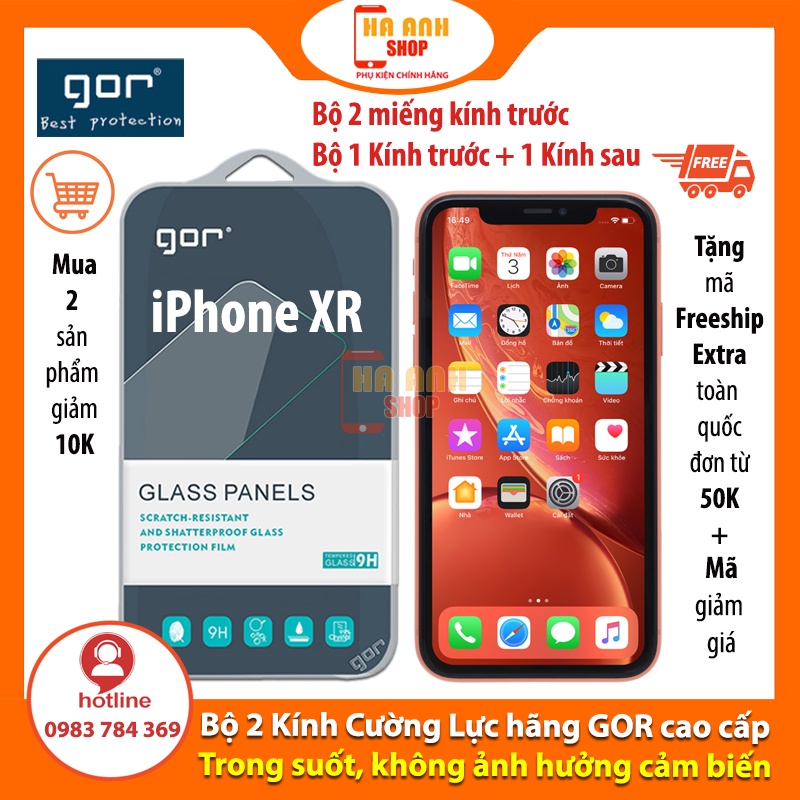 Bộ 2 Kính Cường Lực iPhone XR Full màn 9H hãng Gor cao cấp(Tặng mã Freeship Extra toàn quốc)