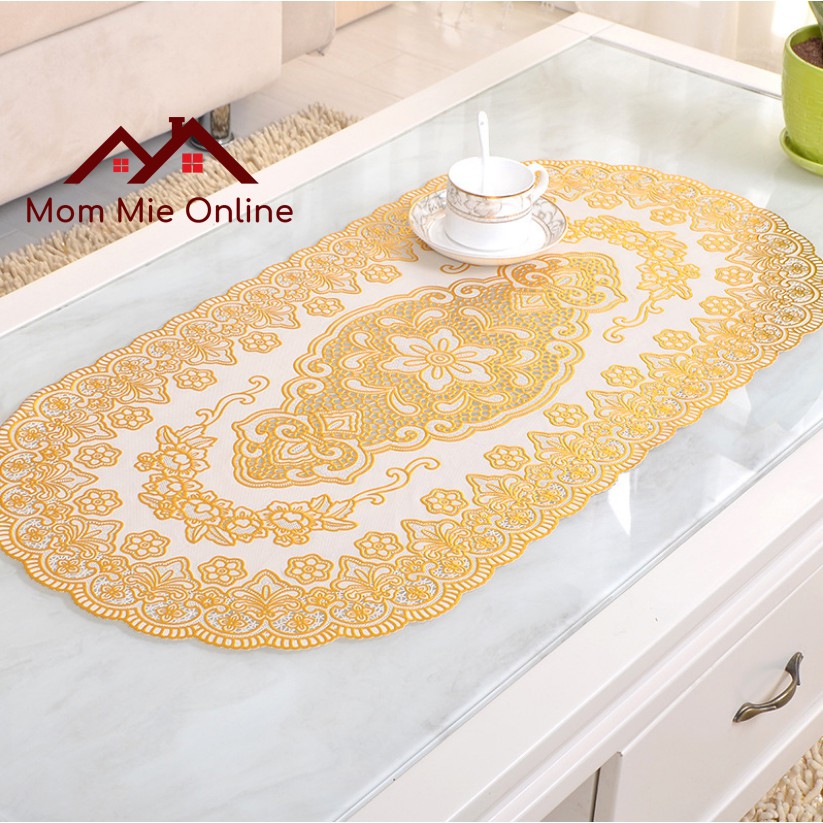 [40x83cm] Khăn trải bàn hoa văn dập nổi sang trọng loại Nhỏ -  Màu vàng - A001