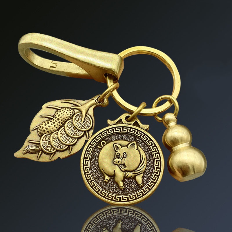 Móc khóa đồng xu tiền vàng 12 con giáp sang trọng độc đáo chất liệu hợp kim, trang trí balo túi xách, quà tặng