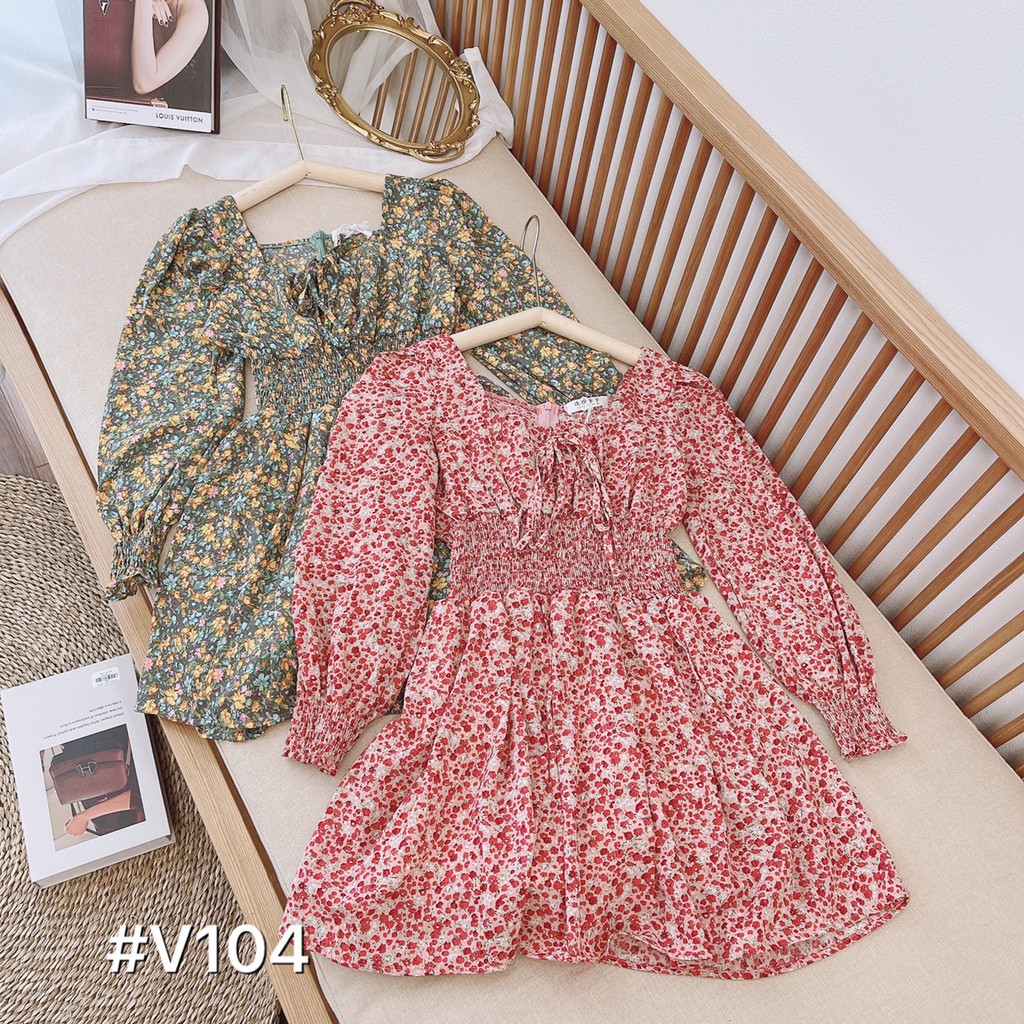 VÁY HOA NHÍ CHUN EO CỔ VUÔNG XINH DÁNG NỮ V104 | BigBuy360 - bigbuy360.vn