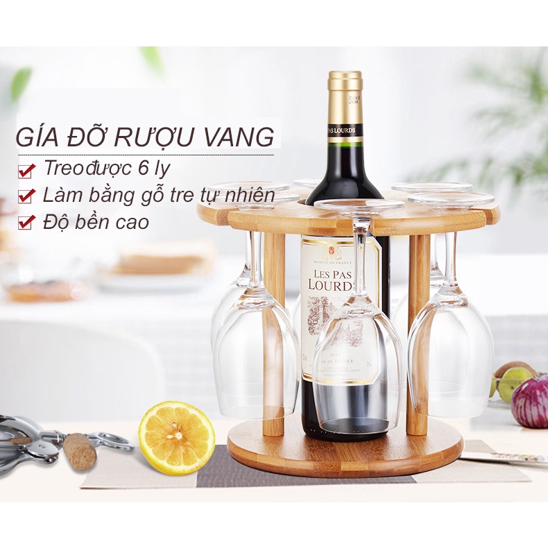 Giá Treo Ly Rượu Vang Bằng Gỗ Cao Cấp - Kệ Rượu Vang Thiết Kế 2 Trong 1 Độc Đáo Trang Trí Nhà Cửa