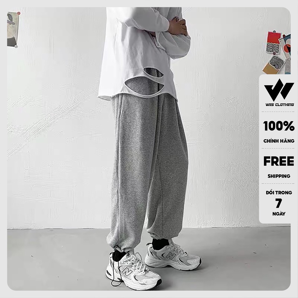 Quần jogger ống rộng bó chun unisex dây rút basic nam nữ oversize ullzang
