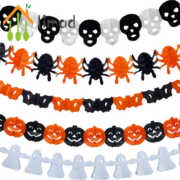 limad Halloween Paper Bunting Banner Pumpkin Bat Spider Ghost Home Party DIY Decoration