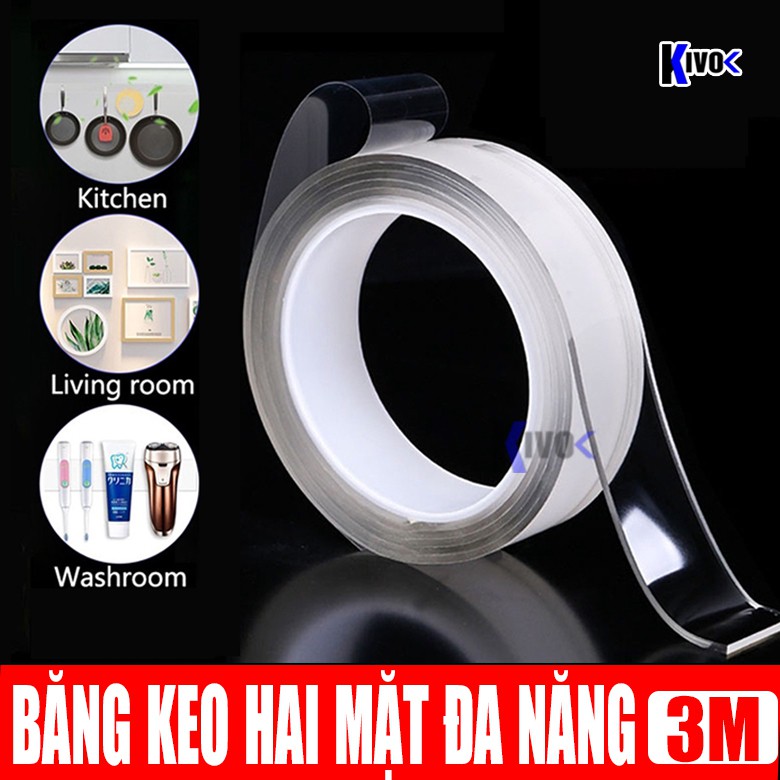 Băng Keo 2 Mặt Siêu Dính Chống Thấm Nước Trong Suốt Nano 3M - Cuộn Keo Dán Đa Năng Chịu Lực Có Thể Tái Sử Dụng - Kivo