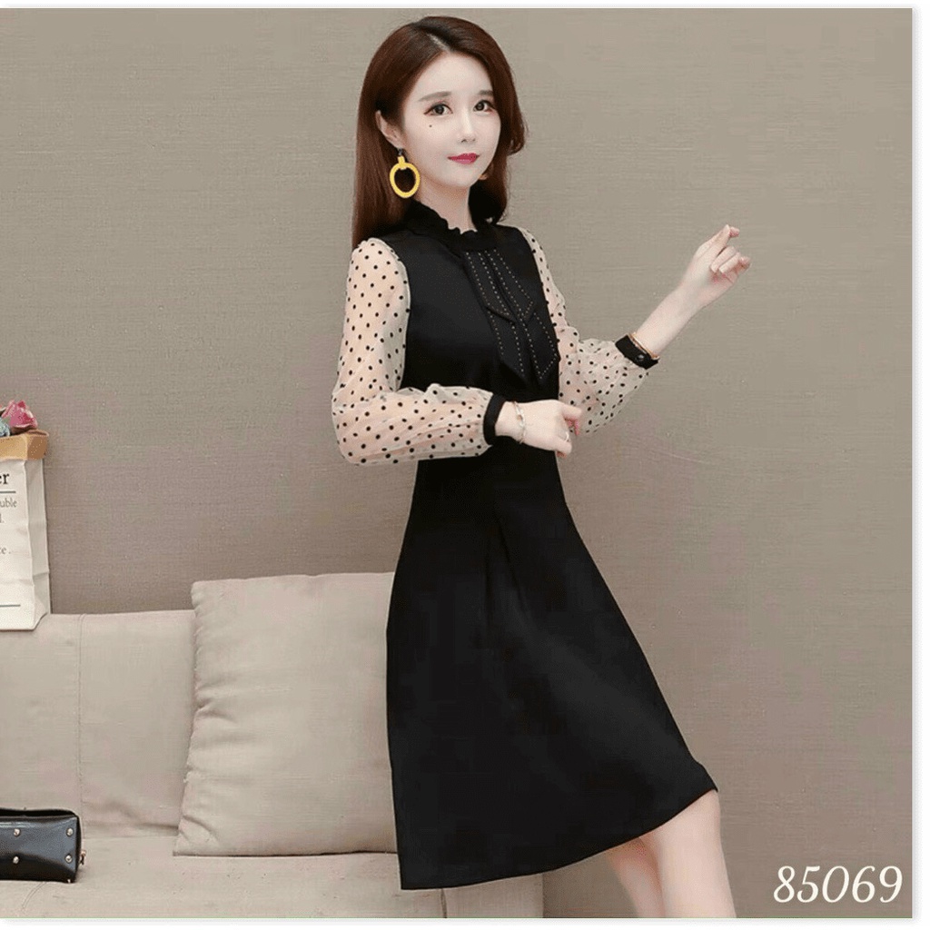 Đầm poly 2 da phối lưới kim tuyên tôn dáng cho các nàng KME FASHION
